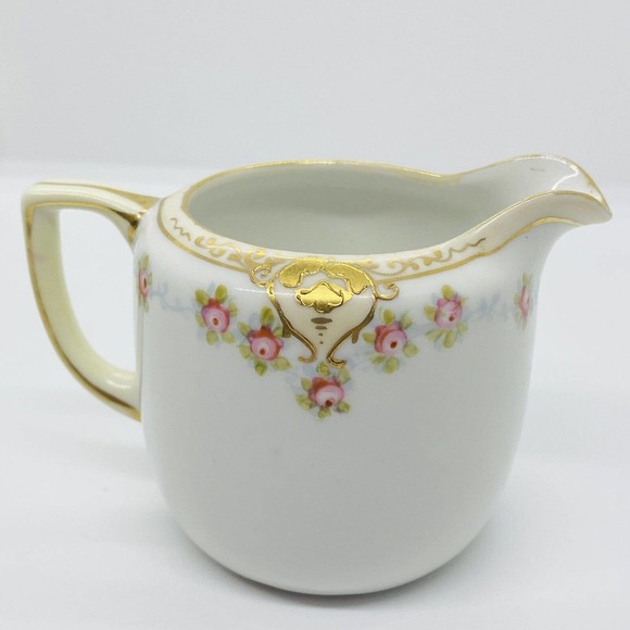 Antique Nippon Morimura Creamer Sugar Pink Cabbage Rose Gold Gilt Hand Painted - Picture 2 of 12